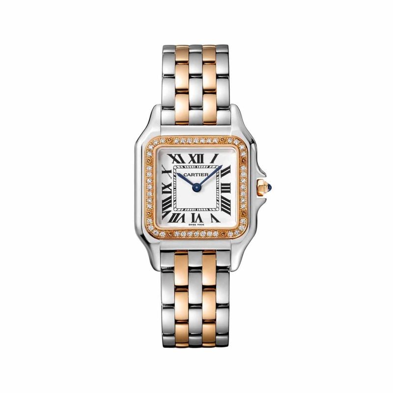 CARTIER WATCH PANTHÈRE DE CARTIER MEDIUM MODEL, PINK GOLD AND STEEL, DIAMONDS