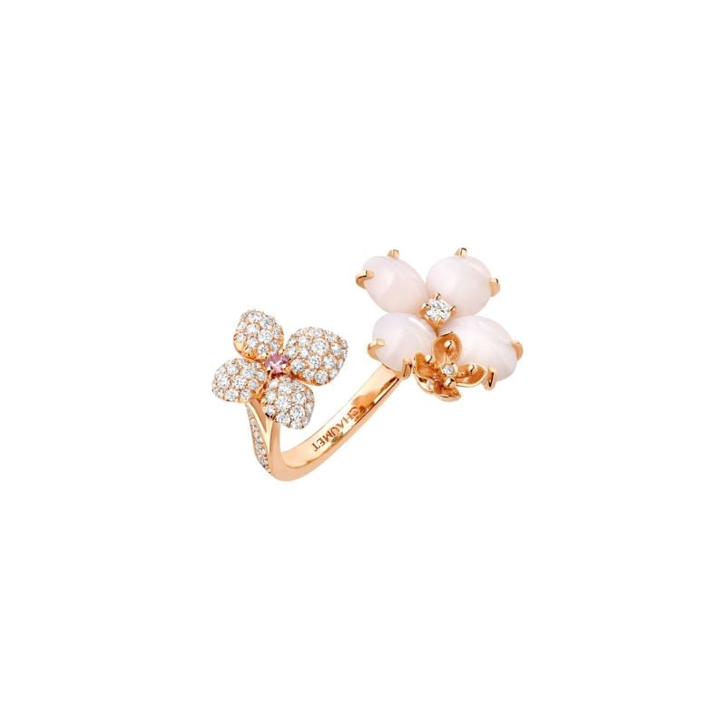 CHAUMET BAGUE EN OR ROSE AVEC OPALE, SAPHIR ROSE ET DIAMANTS HORTENSIA AUBE ROSÉE