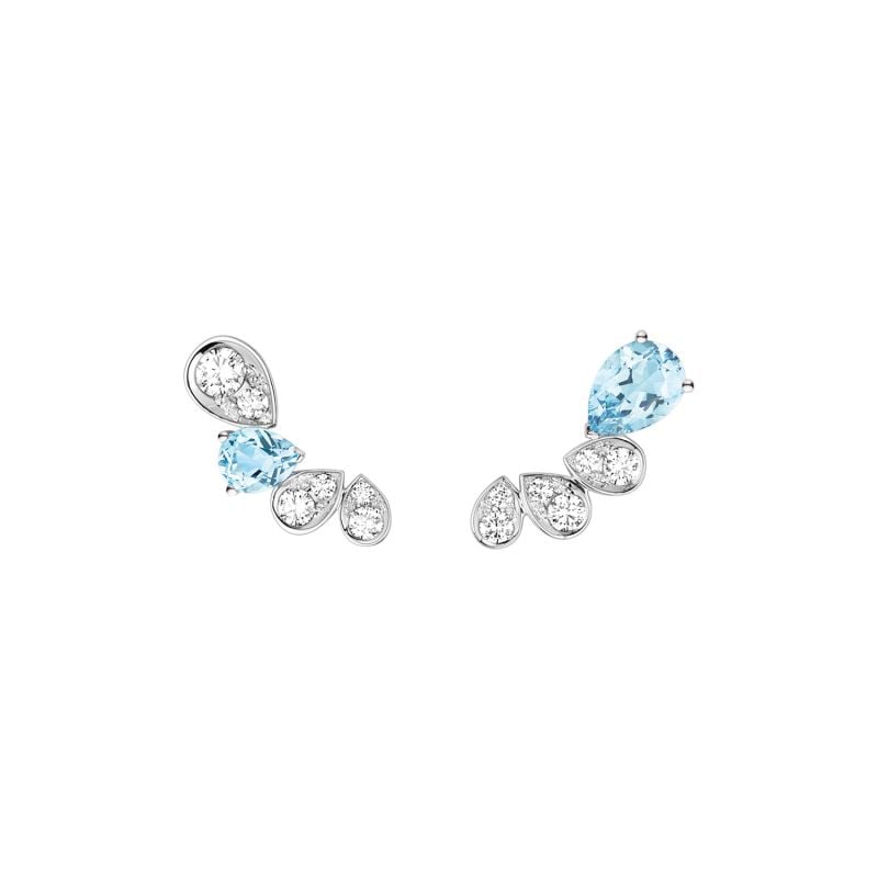 PENDIENTES CHAUMET ORO BLANCO 18KT 12 DIAMANTES BLANCOS TALLA BRILLANTE 2 AGUAMARINAS TALLA PERA JOSEPHINE RONDE D'AIGRETTES