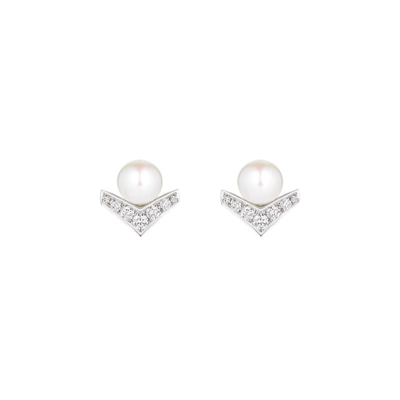 CHAUMET PENDIENTES EN ORO BLANCO CON DIAMANTES Y PERLAS JOSÉPHINE AIGRETTE