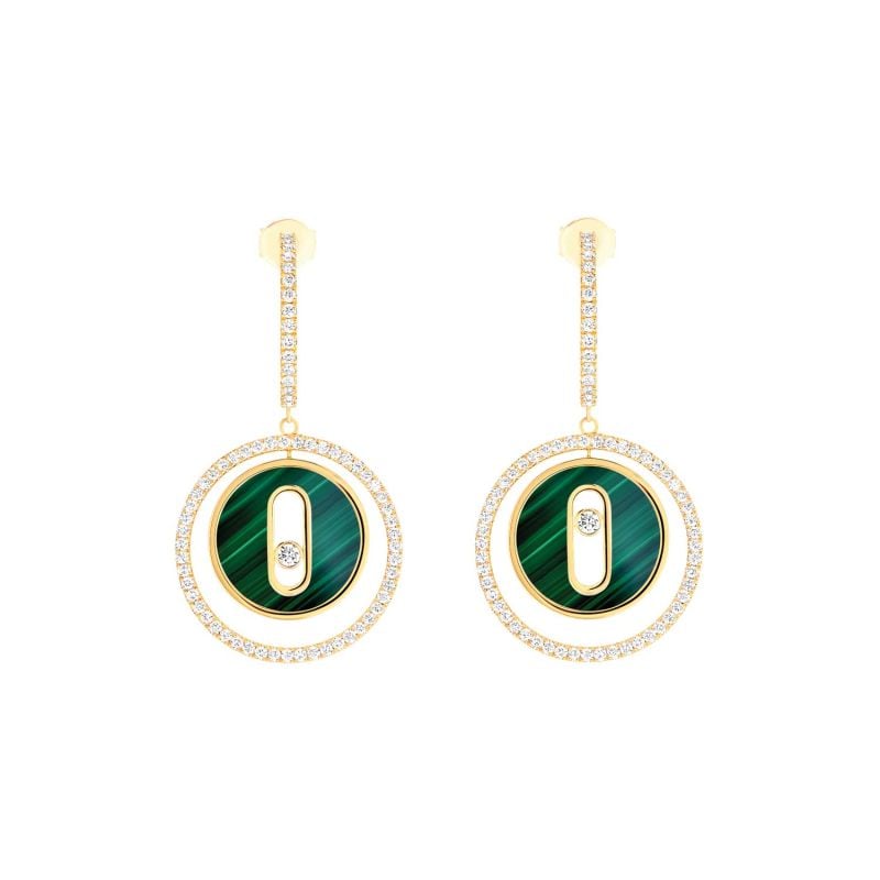 MESSIKA PENDIENTES DE ORO AMARILLO CON MALAQUITAS Y DIAMANTES LUCKY MOVE