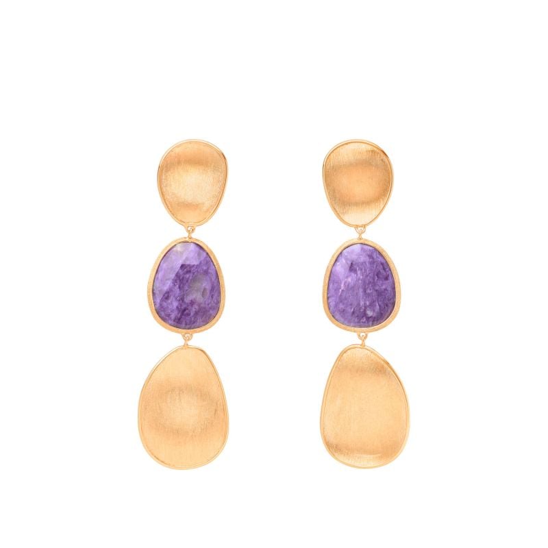 MARCO BICEGO PENDIENTES DE ORO AMARILLO CON CHAROITA LUNARIA COLOR