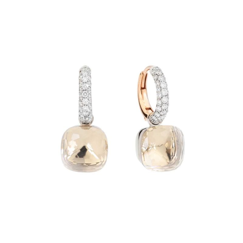POMELLATO PENDIENTES DE ORO ROSA Y ORO BLANCO CON TOPACIOS BLANCOS Y DIAMANTES NUDO