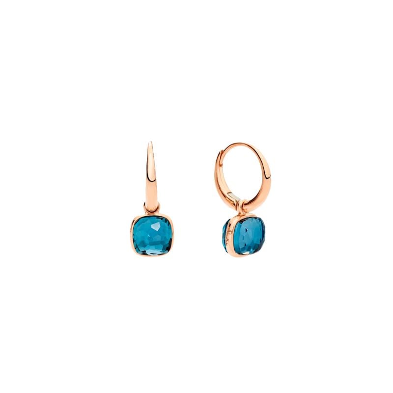 POMELLATO PENDIENTES DE ORO ROSA CON TOPACIO AZUL LONDON NUDO MINI