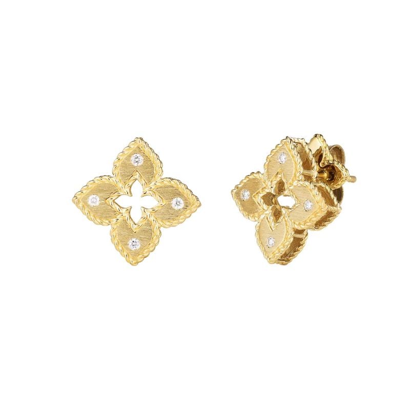 ROBERTO COIN YELLOW GOLD EARRINGS WITH WHITE DIAMONDS VENETIAN PRINCESS