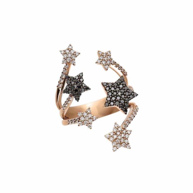 LEO PIZZO ANILLO DE ORO ROSA CON DIAMANTES NEGROS Y BLANCOS