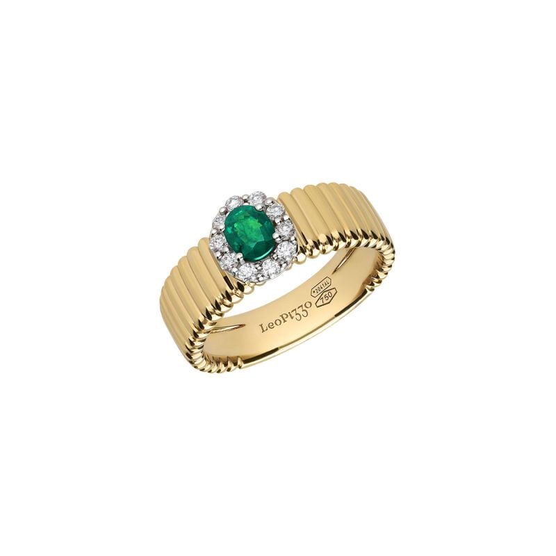 LEOPIZZO ANILLO EN ORO BLANCO Y ORO AMARILLO CON DIAMANTES Y 1 ESMERALDA