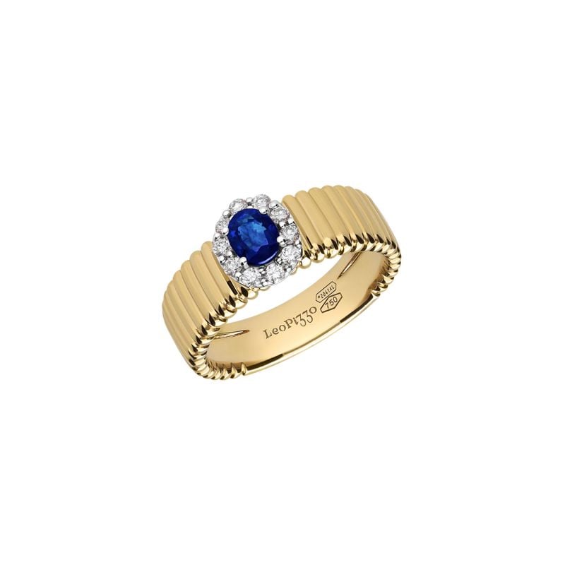 LEOPIZZO ANILLO EN ORO BLANCO Y ORO AMARILLO CON DIAMANTES Y 1 ZAFIRO AZUL