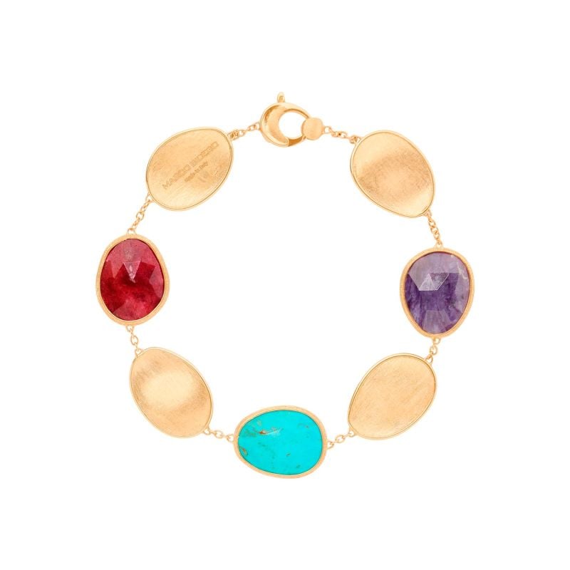 MARCO BICEGO PULSERA D'OR GROC AMB TULITA, TURQUESA I CHAROITA LUNARIA COLOR
