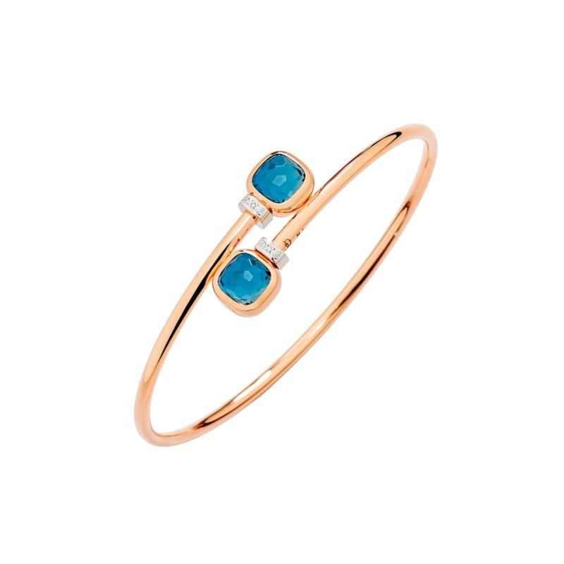 POMELLATO PULSERA DE ORO ROSA Y DE ORO BLANCO CON DIAMANTES BLANCOS Y TOPACIO AZUL LONDON NUDO MINI