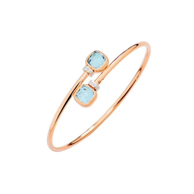 POMELLATO PULSERA DE ORO ROSA Y DE ORO BLANCO CON DIAMANTES BLANCOS Y TOPACIO AZUL NUDO MINI