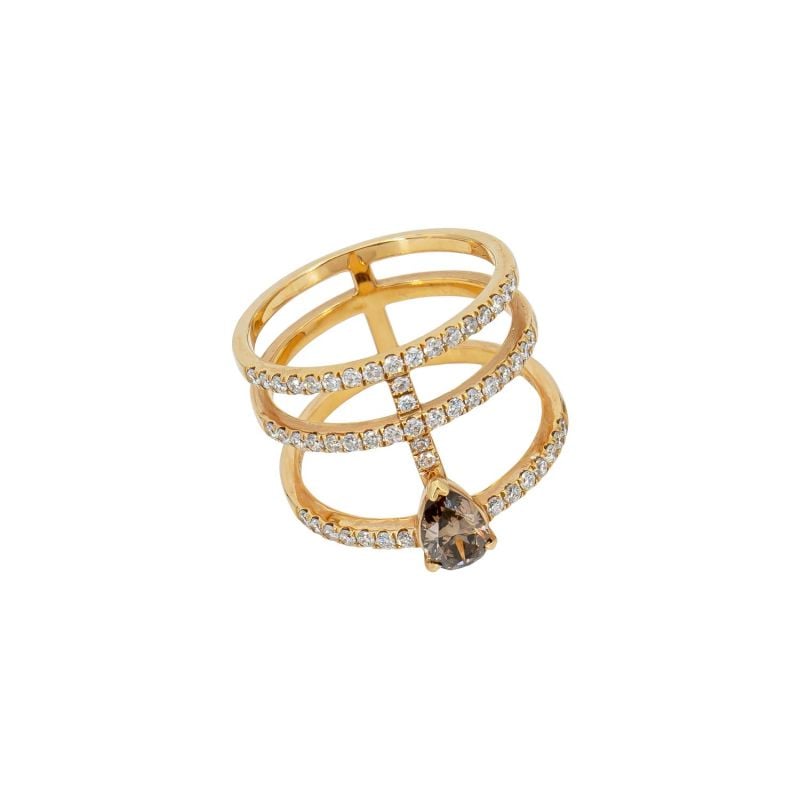 QUERA ANILLO DE ORO ROSA CON UN DIAMANTE BROWN Y DIAMANTES BLANCOS