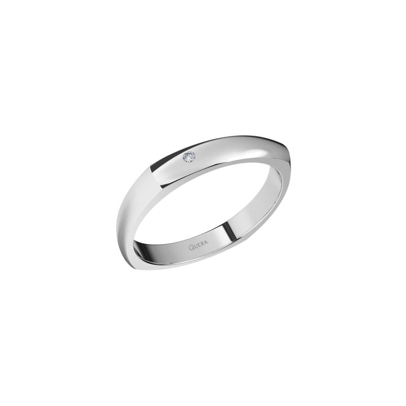 QUERA ALIANZA DE BODA DE ORO BLANCO CON UN DIAMANTE BLANCO EQUO