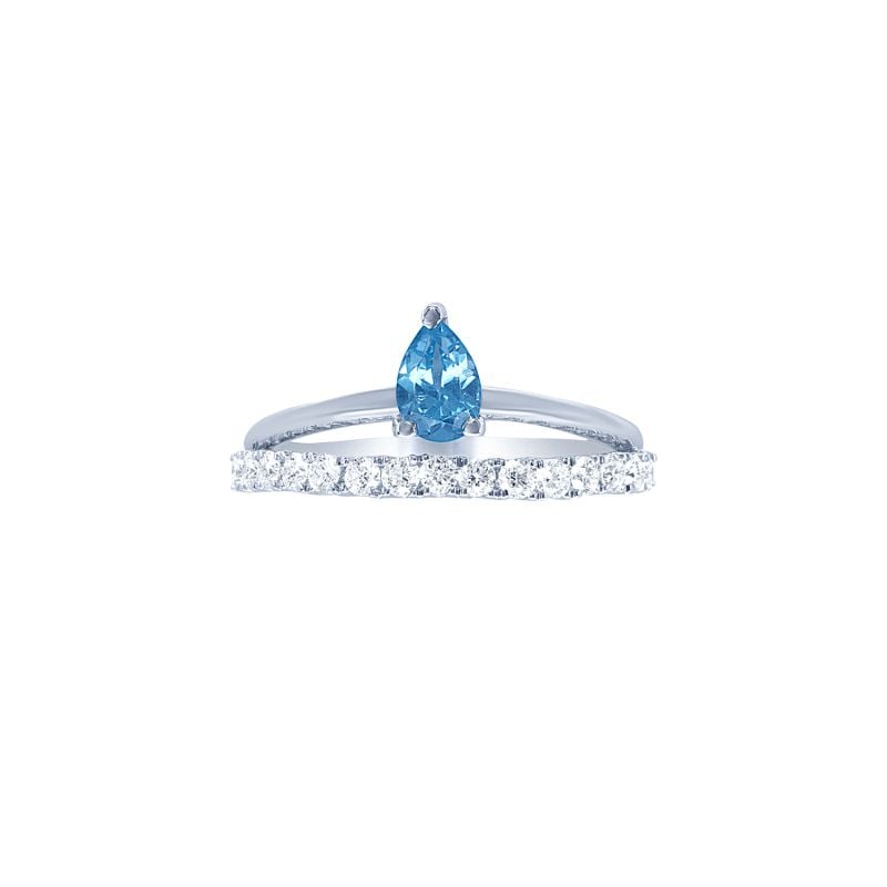 QUERA WHITE GOLD RING WITH DIAMONDS AND BLUE TOPAZ