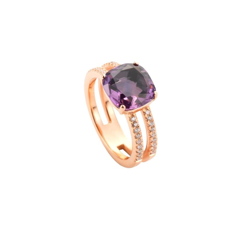 CERVERA BARCELONA BAGUE EN OR ROSE AVEC DIAMANTS ET AMÉTHYSTE