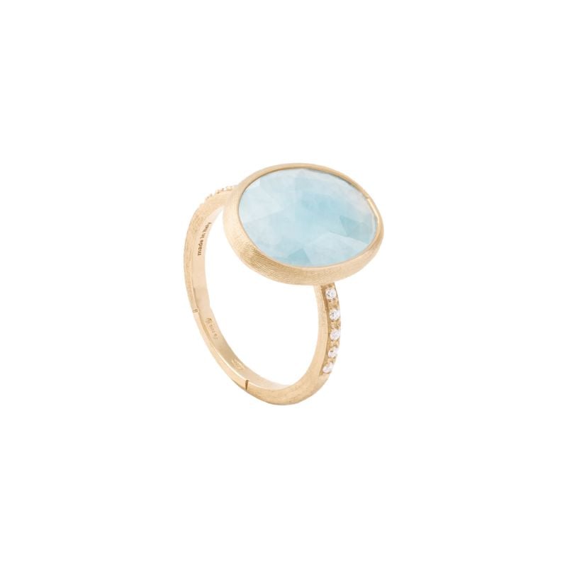 MARCO BICEGO ANILLO DE ORO AMARILLO CON DIAMANTES Y AGUAMARINA SIVIGLIA 