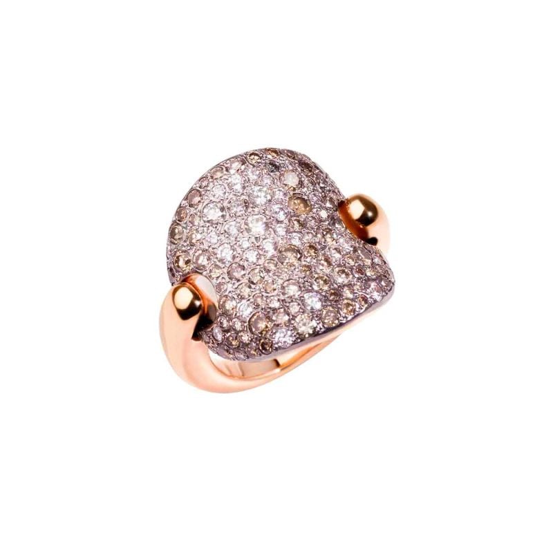 POMELLATO ANILLO DE ORO ROSA CON DIAMANTES BLANCOS Y BROWN SABBIA