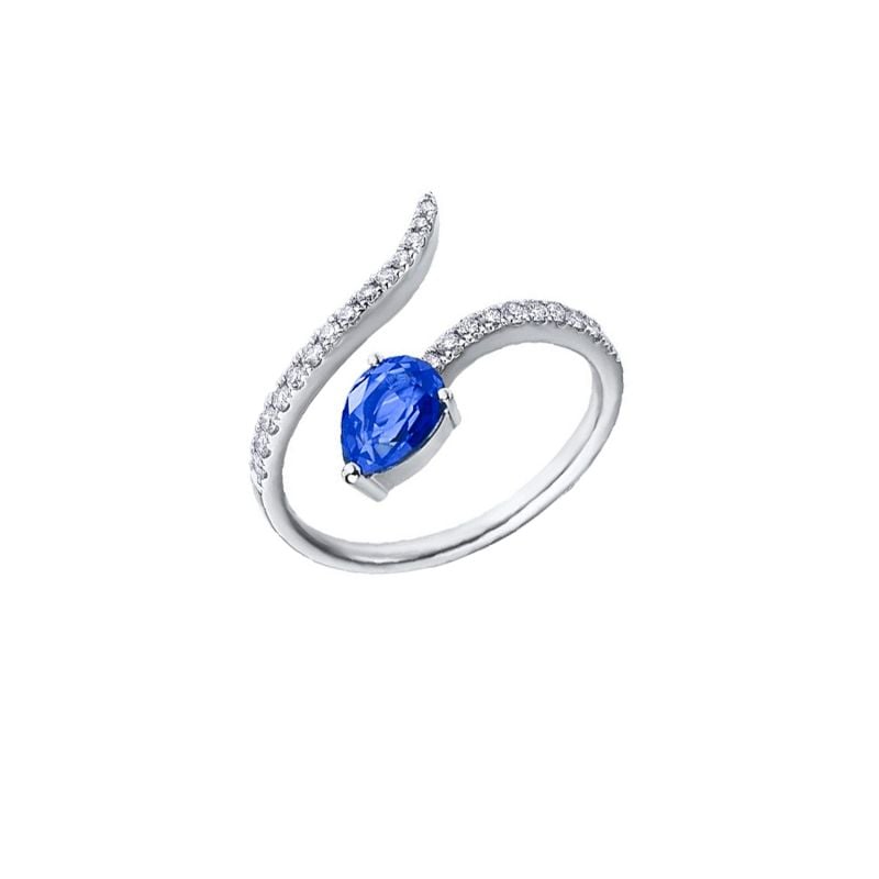 QUERA ANILLO DE ORO BLANCO CON DIAMANTES Y UN ZAFIRO AZUL