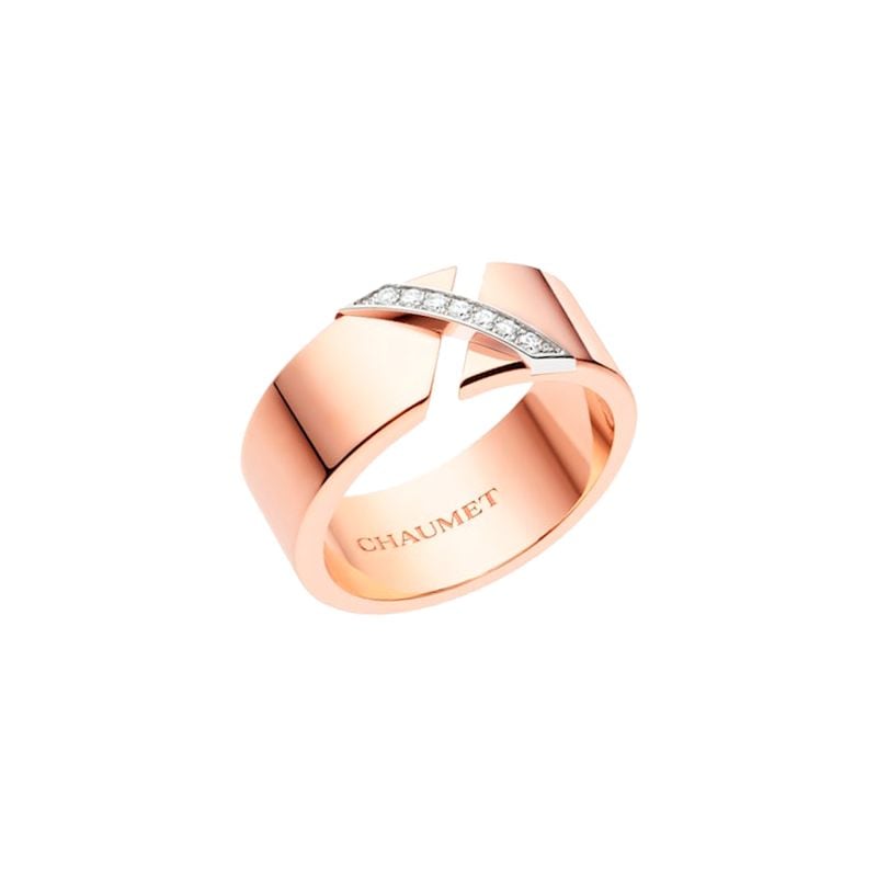 CHAUMET BAGUE EN OR ROSE ET OR BLANC AVEC DIAMANTS EVIDENCE