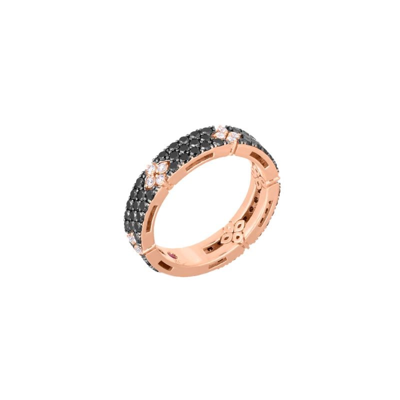 ROBERTO COIN ROSE GOLD RING WITH BLACK AND WHITE DIAMONDS LOVE IN VERONA