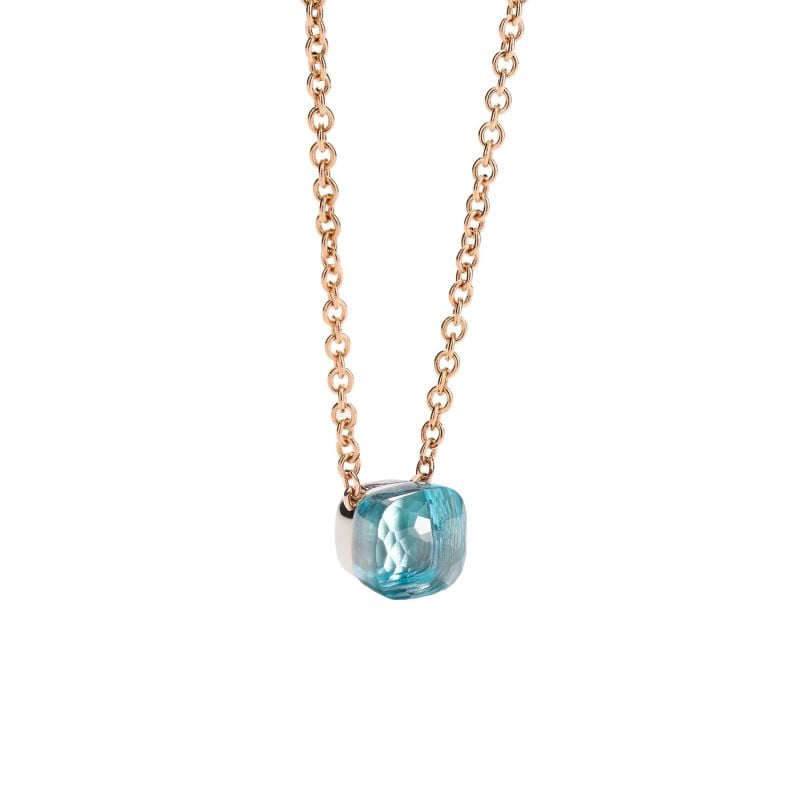 POMELLATO WHITE AND ROSE GOLD NECKLACE WITH BLUE TOPAZ NUDO