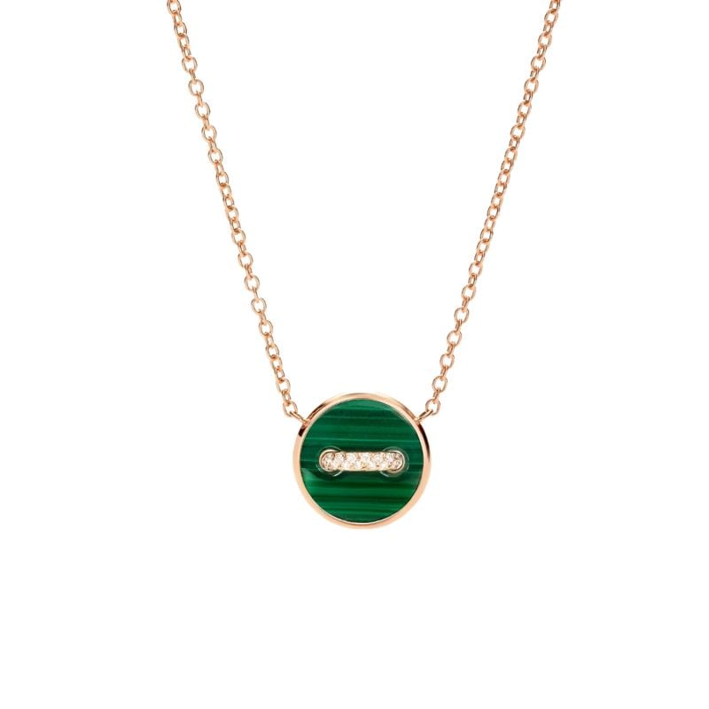 POMELLATO ROSE GOLD NECKLACE WITH WHITE DIAMONDS, MALACHITE AND WHITE MOTHER OF PEARL POM-POM DOT