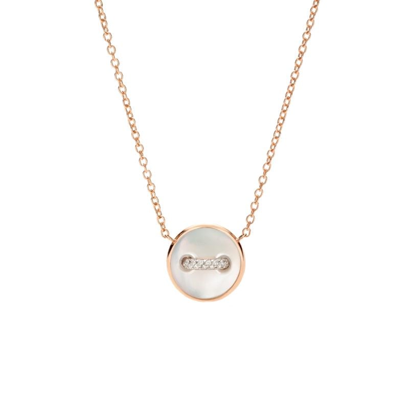 POMELLATO ROSE GOLD NECKLACE WITH WHITE DIAMONDS AND WHITE AND GREY MOTHER OF PEARL POM-POM DOT