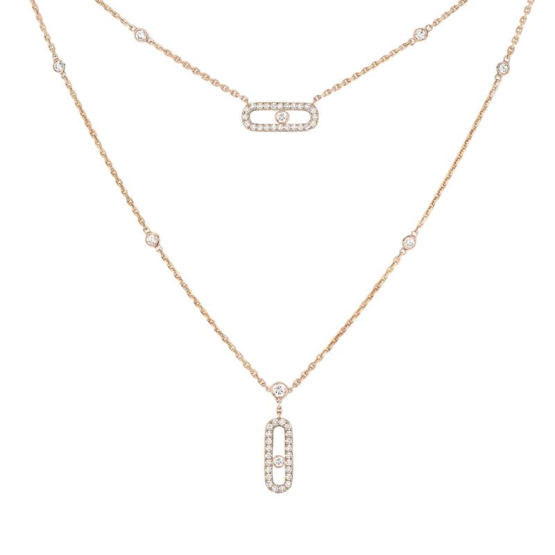 MESSIKA COLLAR DE ORO ROSA CON DIAMANTES BLANCOS 2 CADENAS PAVE MOVE UNO