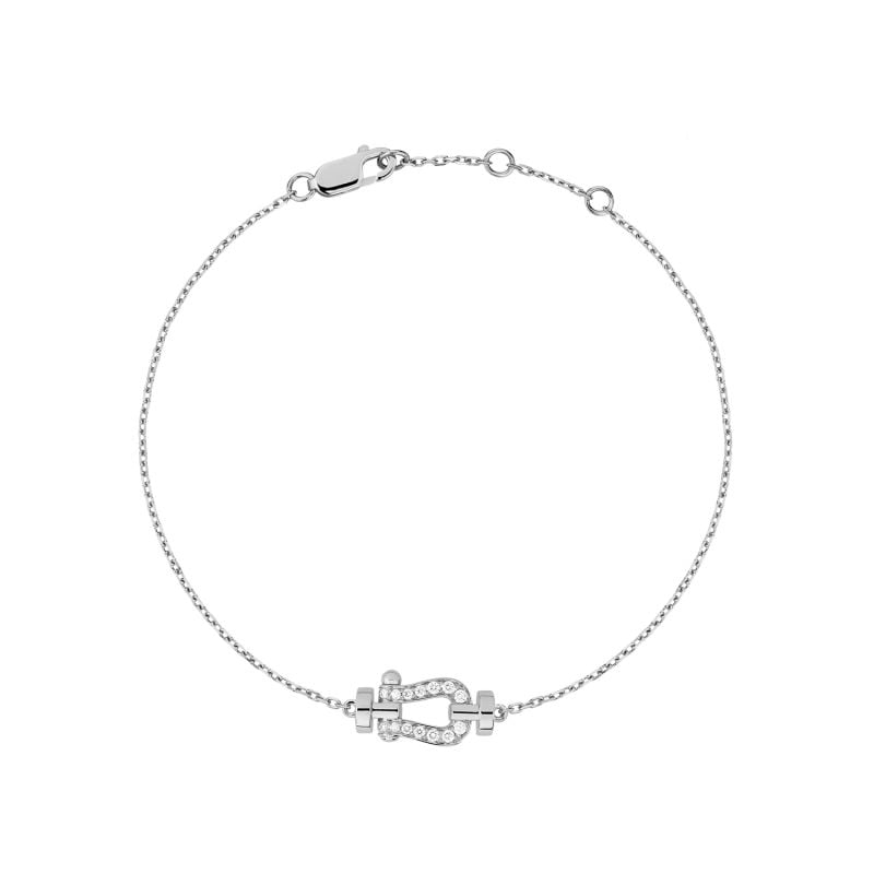 FRED BRACELET EN OR BLANC À MOITIÉ PAVÉ DE DIAMANTS FORCE 10