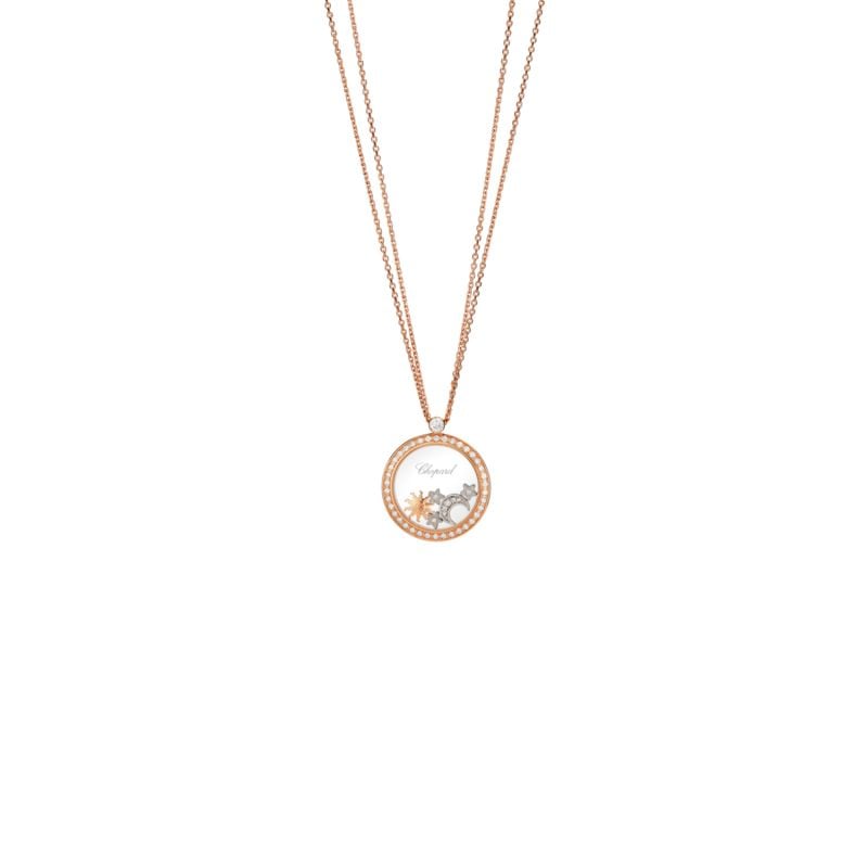 CHOPARD COLLAR DE ORO ROSA CON DIAMANTES BLANCOS HAPPY SUN, MOON AND STARS