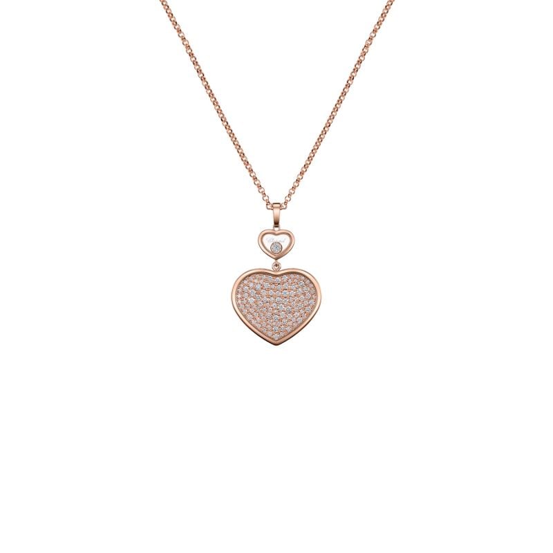 CHOPARD COLLAR DE ORO ROSA CON DIAMANTES BLANCOS HAPPY HEARTS