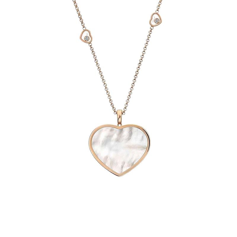 CHOPARD ROSE GOLD NECKLACE WITH DIAMONDS AND MOTHER OF PEARL HAPPY HEARTS