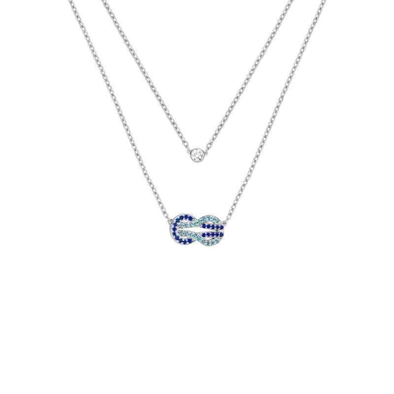 FRED CHANCE INFINE WHITE GOLD DOUBLE NECKLACE WITH A DIAMOND, TOPAZ AND BLUE SAPPHIRES 