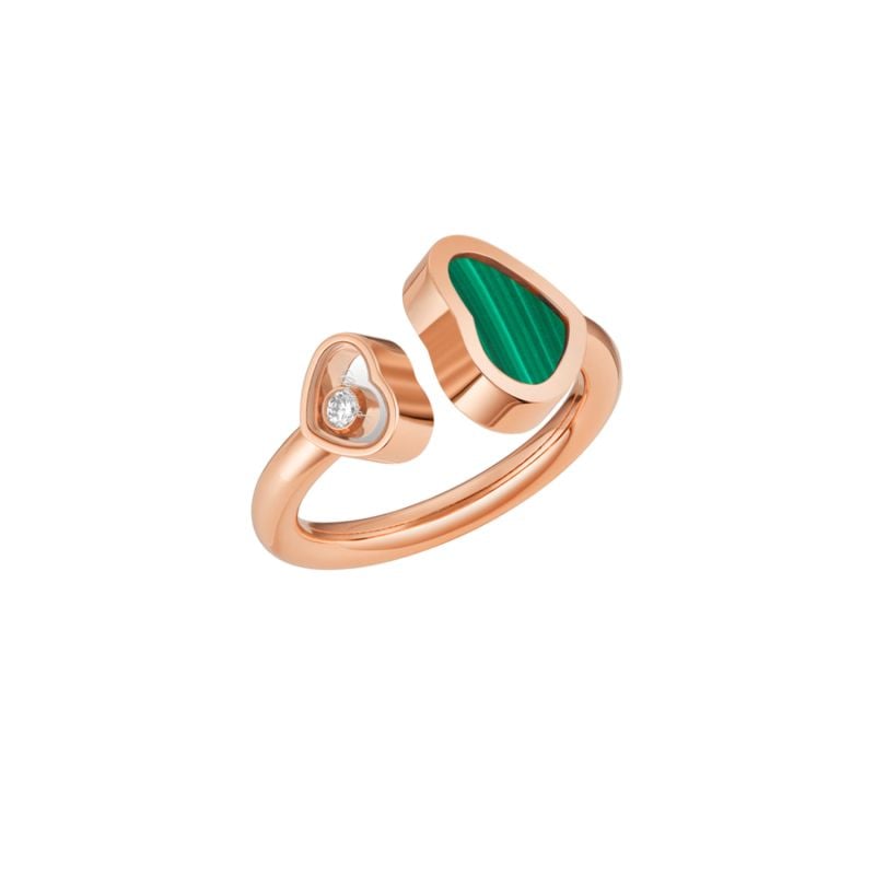 ANILLO CHOPARD ORO ROSA 18KT 1 DIAMANTE BLANCO TALLA BRILLANTE MALAQUITA HAPPY HEARTS