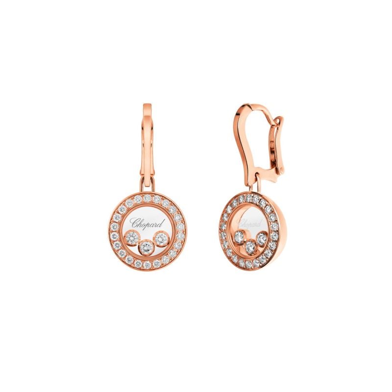 CHOPARD PENDIENTES DE ORO ROSA CON DIAMANTES HAPPY DIAMONDS 