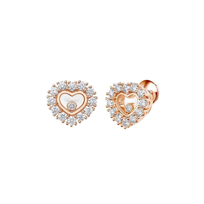 CHOPARD PENDIENTES DE ORO ROSA CON DIAMANTES BLANCOS HAPPY DIAMONDS
