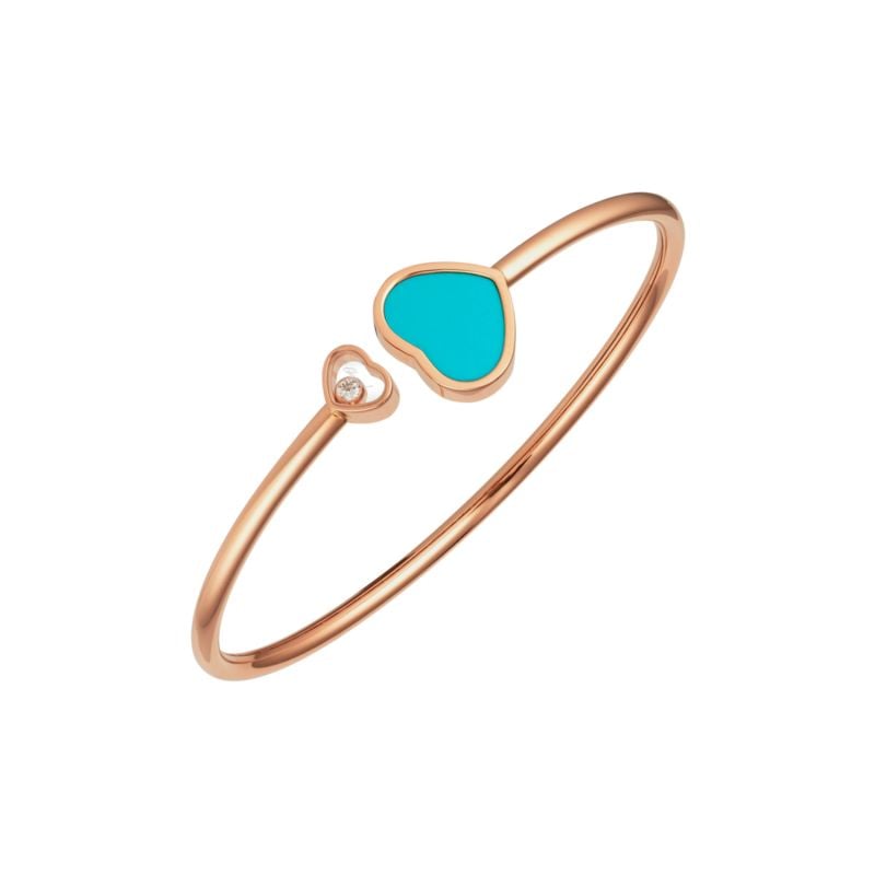 CHOPARD ROSE GOLD BRACELET WITH A WHITE DIAMOND AND TURQUOISE HAPPY HEARTS