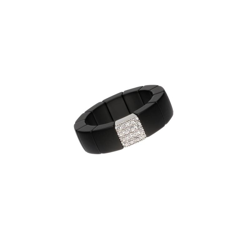 QUERA WHITE GOLD AND BLACK CERAMIC WITH DIAMONDS RING