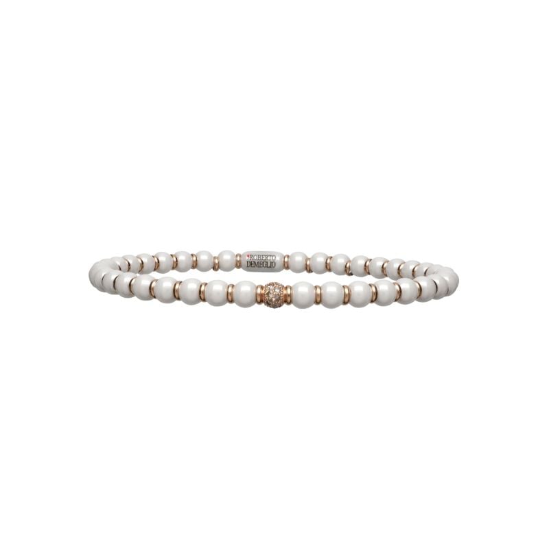 QUERA BRACELET EN OR ROSE ET CERÁMIQUE BLANCHE AVEC DIAMANTS BRUNS SFERA SMALL