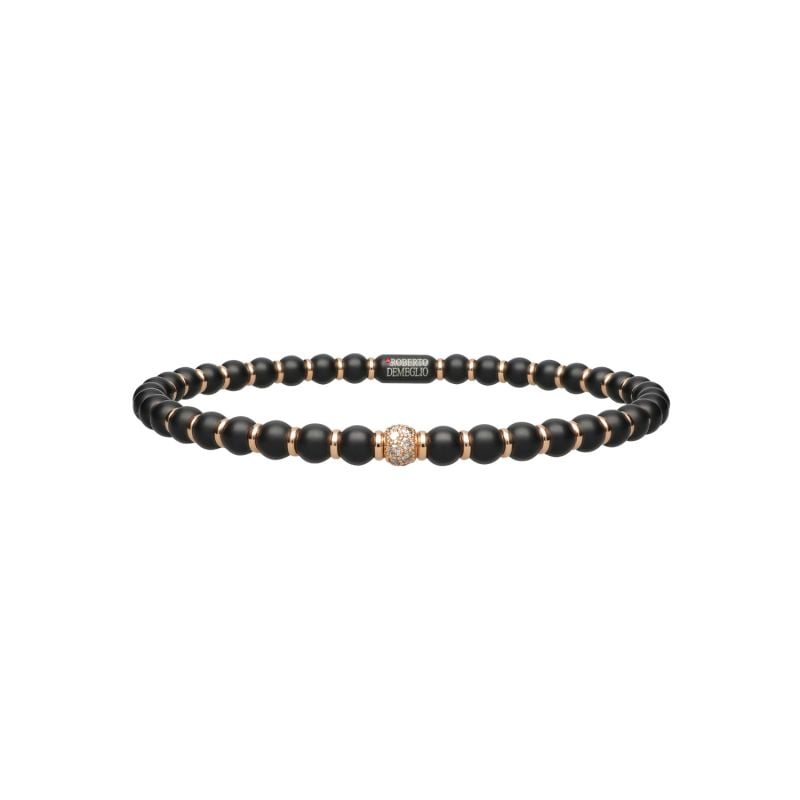 ROBERTO DEMEGLIO PULSERA DE ORO ROSA Y CERÁMICA NEGRA CON DIAMANTES BROWN SFERA SMALL