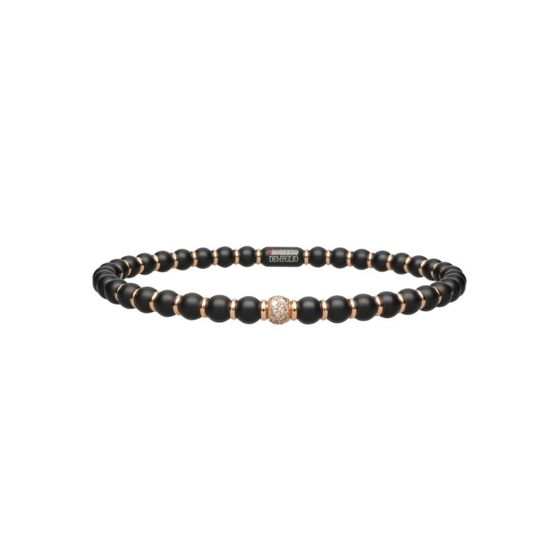 QUERA PULSERA DE ORO ROSA Y CERÁMICA NEGRA CON DIAMANTES BROWN SFERA SMALL