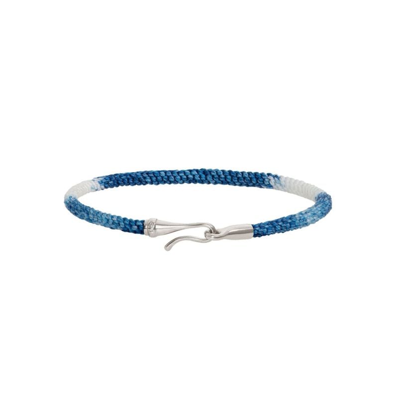 OLE LYNGGAARD SILVER BRACELET WITH WHITE AND BLUE NYLON LIFE