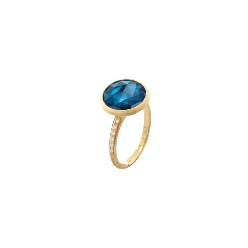 MARCO BICEGO YELLOW GOLD RING WITH LONDON BLUE TOPAZ AND DIAMONDS JAIPUR