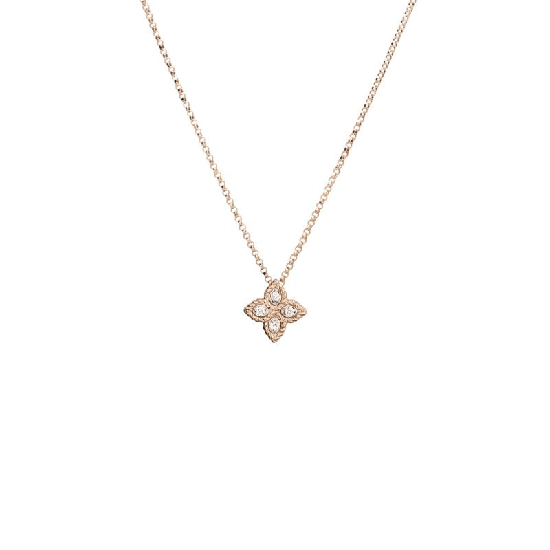 ROBERTO COIN ROSE GOLD NECKLACE WITH WHITE DIAMONDS AND PRINCESS FLOWER 