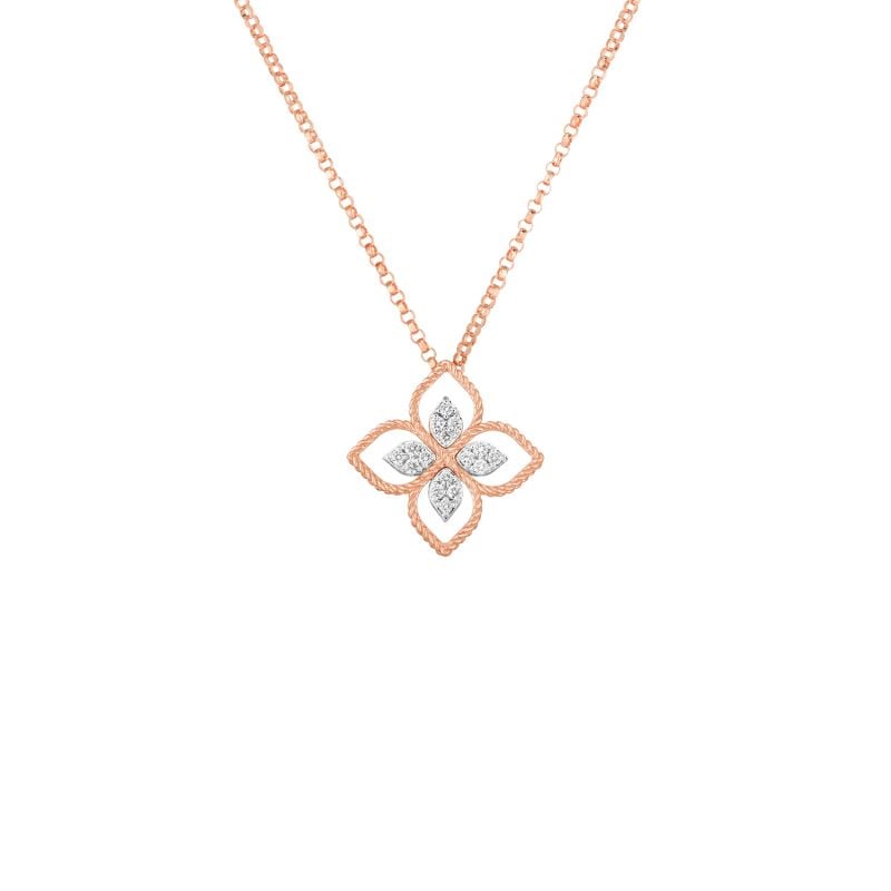 ROBERTO COIN COLLAR EN ORO ROSA Y ORO BLANCO CON DIAMANTES FLOWER DUBAI