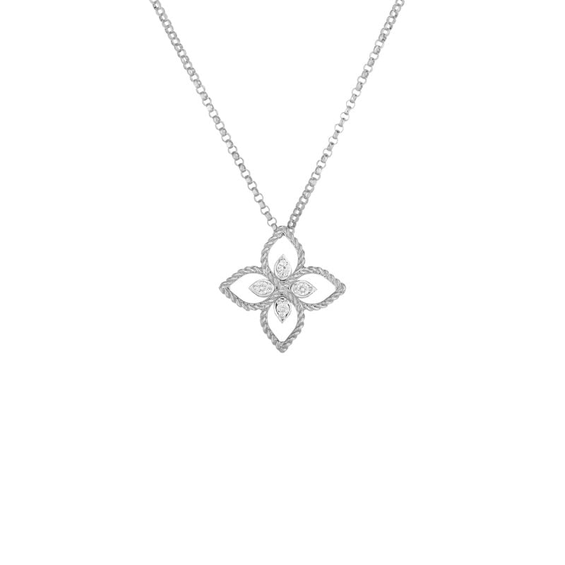 ROBERTO COIN WHITE GOLD NECKLACE WITH DIAMONDS PRINCESS FLOWER