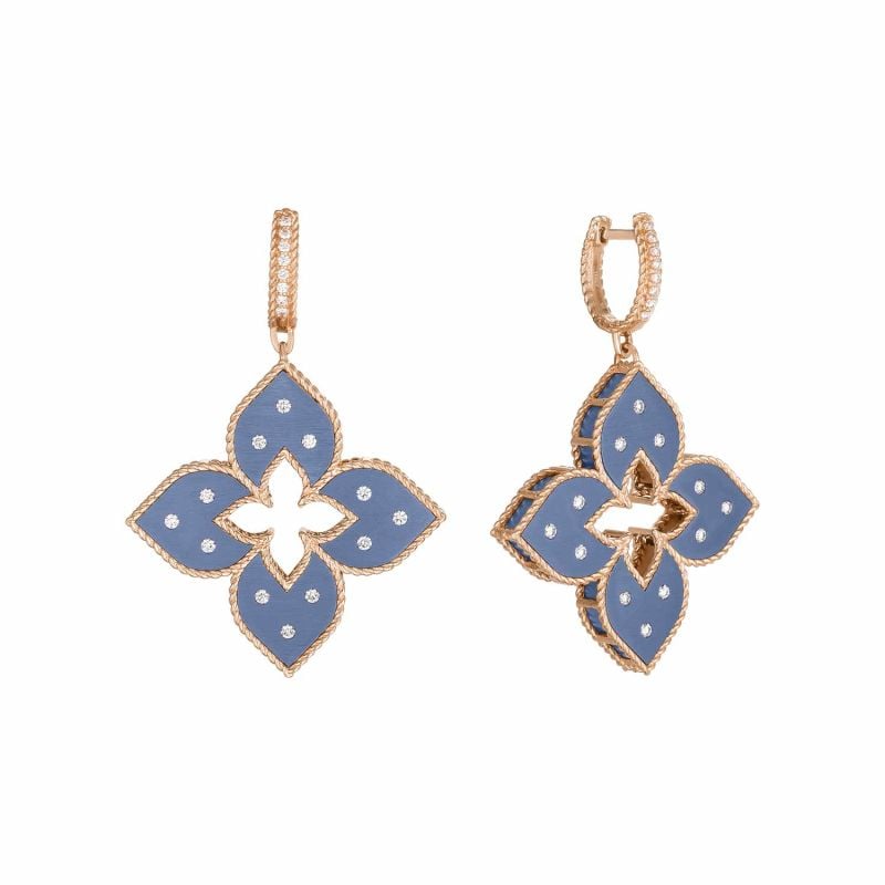 ROBERTO COIN PENDIENTES DE ORO ROSA Y TITANIO CON DIAMANTES VENETIAN PRINCESS