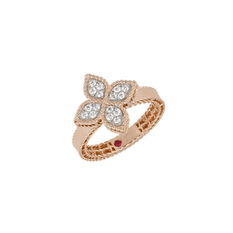 ROBERTO COIN ANILLO DE ORO ROSA Y ORO BLANCO CON DIAMANTES PRINCESS FLOWER