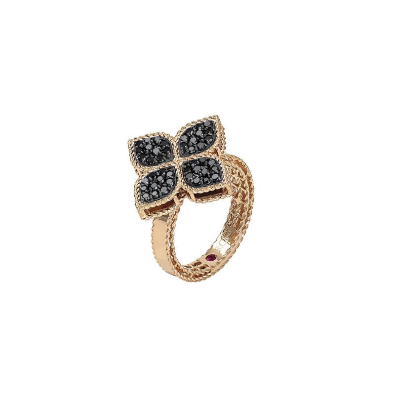 ROBERTO COIN ANILLO DE ORO ROSA CON DIAMANTES NEGROS PRINCESS FLOWER