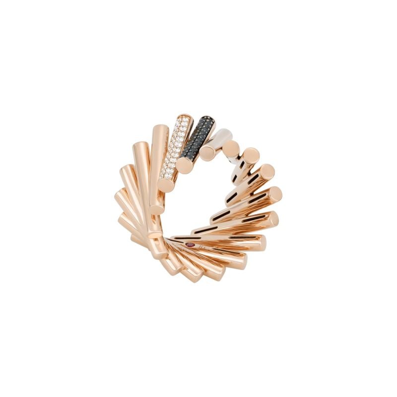 ROBERTO COIN ANILLO EN ORO ROSA CON DIAMANTES BLANCOS Y NEGROS DOMINO